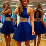 A-Line/Princess Jewel Tulle Sleeveless Short/Mini Prom Dresses with Beading