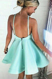 A-Line/Princess V-neck Satin Sleeveless Short/Mini Backless Homecoming Dresses