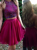 A-Line/Princess Jewel Chiffon Sleeveless Short/Mini Prom Dresses with Beading