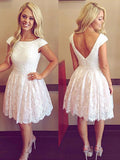 A-Line/Princess Bateau Tulle Short Sleeves Knee Length Dresses with Beading Applique