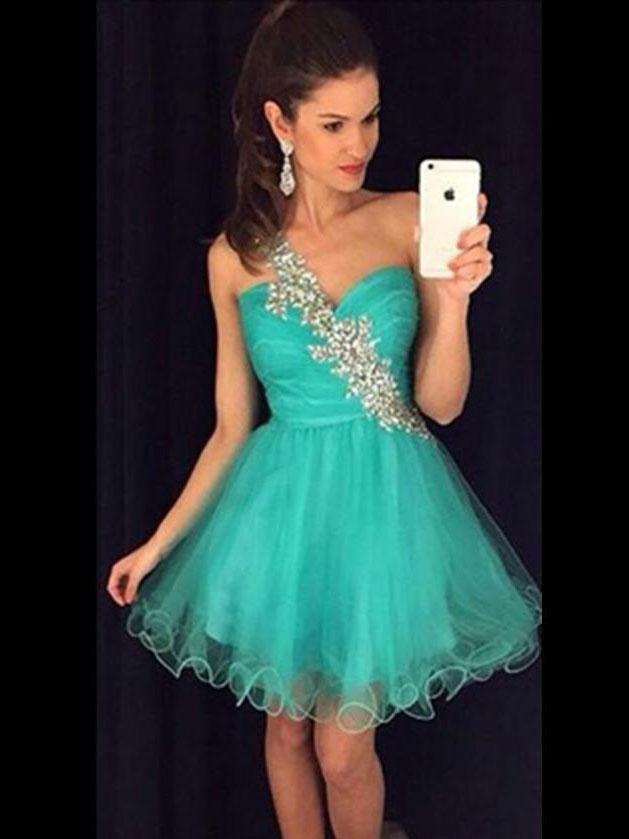 A-Line/Princess One-Shoulder Tulle Sleeveless Short/Mini Dresses with Applique