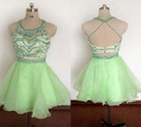 A-Line/Princess Halter Tulle Sleeveless Knee Length Prom Dresses with Beading