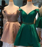 A-Line/Princess Off-the-Shoulder Satin Sleeveless Short/Mini Dresses with Beading