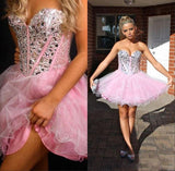 Ball Gown Sweetheart Tulle Sleeveless Short/Mini Prom Dresses with Beading