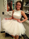 Ball Gown Halter Tulle Sleeveless Short/Mini Prom Homecoming Dresses with Lace