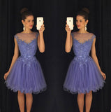 A-Line/Princess Bateau Organza Sleeveless Knee Length Dresses with Beading Applique