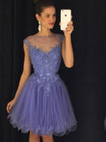 A-Line/Princess Bateau Organza Sleeveless Knee Length Dresses with Beading Applique