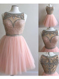 A-Line/Princess Scoop Tulle Sleeveless Short/Mini Prom Dresses with Beading Sequin