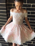 A-Line/Princess Off-the-Shoulder Chiffon Sleeveless Knee Length Dresses with Lace