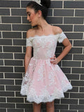 A-Line/Princess Off-the-Shoulder Chiffon Sleeveless Knee Length Dresses with Lace