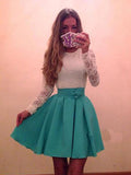 A-Line/Princess Scoop Chiffon Long Sleeves Short/Mini Homecoming Dresses with Lace