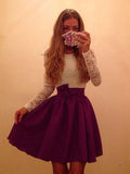 A-Line/Princess Scoop Chiffon Long Sleeves Short/Mini Homecoming Dresses with Lace