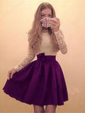 A-Line/Princess Scoop Chiffon Long Sleeves Short/Mini Homecoming Dresses with Lace