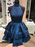 A-Line/Princess High Neck Taffeta Sleeveless Short/Mini Prom Dresses with Beading