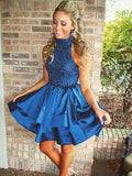 A-Line/Princess High Neck Taffeta Sleeveless Short/Mini Prom Dresses with Beading