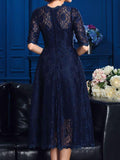 A-Line/Princess Jewel Lace 1/2 Sleeves Knee Length Evening Mothers Dresses with Lace