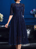 A-Line/Princess Jewel Lace 1/2 Sleeves Knee Length Evening Mothers Dresses with Lace