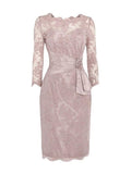 Sheath/Column Jewel 3/4 Sleeves Lace Knee Length Mother of the Bride/Groom Dresses with Beading