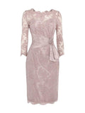 Sheath/Column Jewel 3/4 Sleeves Lace Knee Length Mother of the Bride/Groom Dresses with Beading