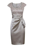 Sheath/Column Square Cap Sleeves Satin Short/Mini Mother of the Bride Dresses with Lace Ruched