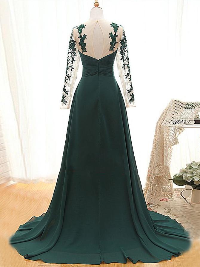 A-Line/Princess Jewel Long Sleeves Chiffon Floor-Lenth Mother of the Bride Dresses with Applique