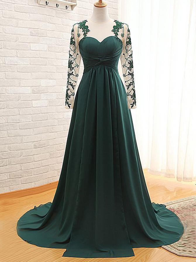 A-Line/Princess Jewel Long Sleeves Chiffon Floor-Lenth Mother of the Bride Dresses with Applique