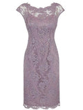 Sheath/Column Bateau Cap Sleeves Lace Knee Length Mother of the Bride/Groom Dresses with Beading