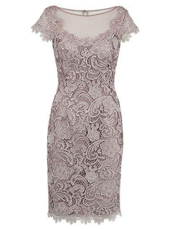 Sheath/Column Bateau Cap Sleeves Lace Knee Length Mother of the Bride/Groom Dresses with Lace
