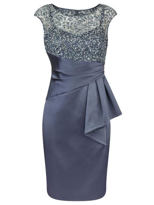Sheath/Column Bateau Cap Sleeves Satin Knee Length Mother of the Bride Dessiny Sheath/Column Bateau Cap Sleeves Satin Knee Length Mother of the Bride Dessiny