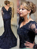 Sheath/Column V-Neck Long Sleeves Lace Sweep Train Mother of the Bride/Groom Dresses with Beading