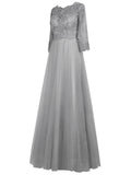 A-Line/Princess Scoop Long Sleeves Tulle Long Mother of the Bride/Groom Dresses with Lace