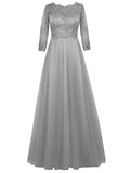 A-Line/Princess Scoop Long Sleeves Tulle Long Mother of the Bride/Groom Dresses with Lace