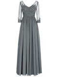 A-Line/Princess Scoop Long Sleeves Chiffon Long Mother of the Bride Dresses with Applique