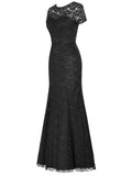 Mermaid/Trumpet Scoop Cap Sleeves Lace Long Mother of the Bride/Groom Dresses with Lace