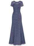 Mermaid/Trumpet Scoop Cap Sleeves Lace Long Mother of the Bride/Groom Dresses with Lace