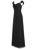 A-Line/Princess Scoop Cap Sleeves Chiffon Long Mother of the Bride Dresses with Beading