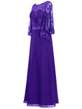 A-Line/Princess Scoop Long Sleeves Chiffon Long Mother of the Bride Dresses with Applique