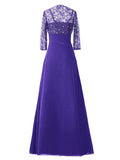 A-Line/Princess Sweetheart 3/4 Sleeves Chiffon Long Mother of the Bride Dresses with Beading Lace