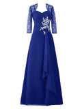 A-Line/Princess Sweetheart 3/4 Sleeves Chiffon Long Mother of the Bride Dresses with Beading Lace