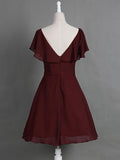 A-Line/Princess Cowl Cap Sleeves Chiffon Knee Length Mother of the Bride Dresses with Pleats Ruffles