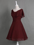 A-Line/Princess Cowl Cap Sleeves Chiffon Knee Length Mother of the Bride Dresses with Pleats Ruffles