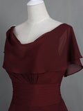 A-Line/Princess Cowl Cap Sleeves Chiffon Knee Length Mother of the Bride Dresses with Pleats Ruffles