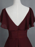 A-Line/Princess Cowl Cap Sleeves Chiffon Knee Length Mother of the Bride Dresses with Pleats Ruffles