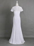 Sheath/Column Jewel Short Sleeves Lace Long Mother of the Bride/Groom Dresses with Lace