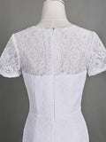 Sheath/Column Jewel Short Sleeves Lace Long Mother of the Bride/Groom Dresses with Lace