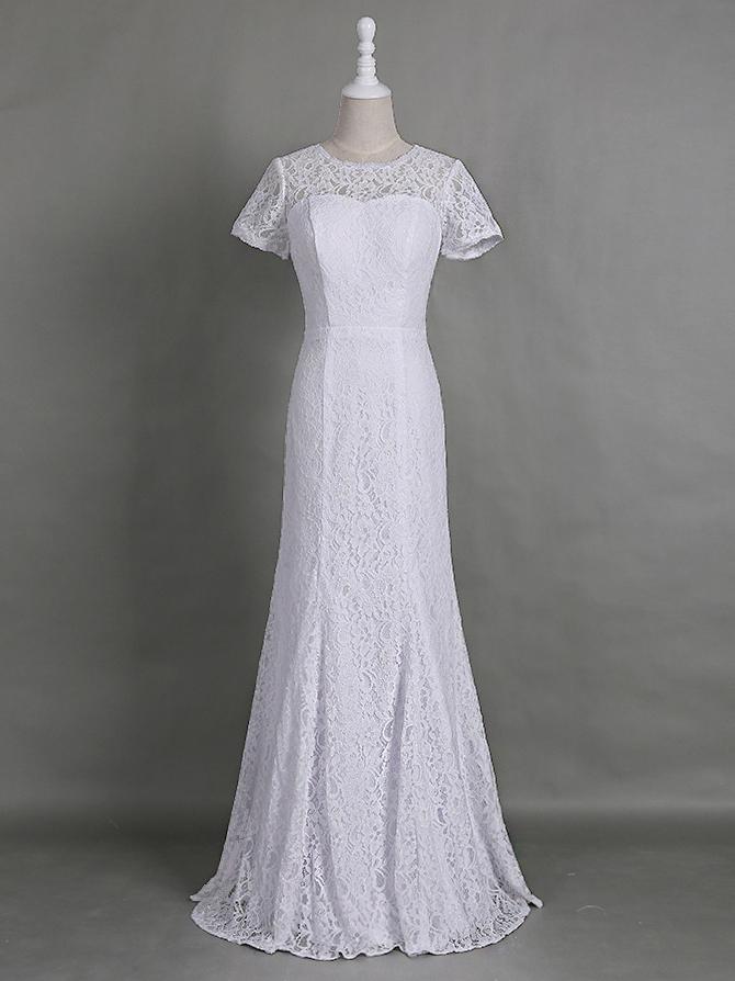 Sheath/Column Jewel Short Sleeves Lace Long Mother of the Bride/Groom Dresses with Lace