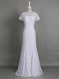Sheath/Column Jewel Short Sleeves Lace Long Mother of the Bride/Groom Dresses with Lace