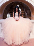 Ball Gown Sweetheart Sweep/Brush Train Sleeveless Tulle Wedding Dresses with Beading