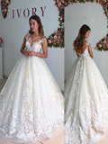 A-Line/Princess V-neck Court Train Sleeveless Tulle Wedding Dresses