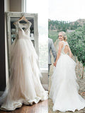 A-Line/Princess Straps Sweep/Brush Train Sleeveless Tulle Wedding Dresses